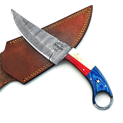 Lone Star  - Ring Handle Utility Knife - Damascus Steel