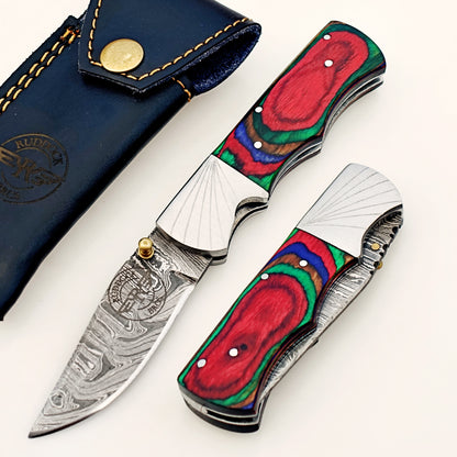Multi-Colored Folding Knife Damascus – Premium Sharp EDC Pocket Blades