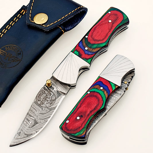 Multi-Colored Folding Knife Damascus – Premium Sharp EDC Pocket Blades