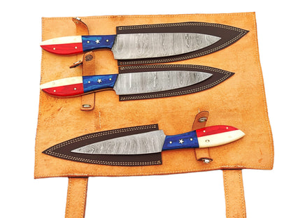 Lone Star 3 Piece Chef Set - Damascus Steel