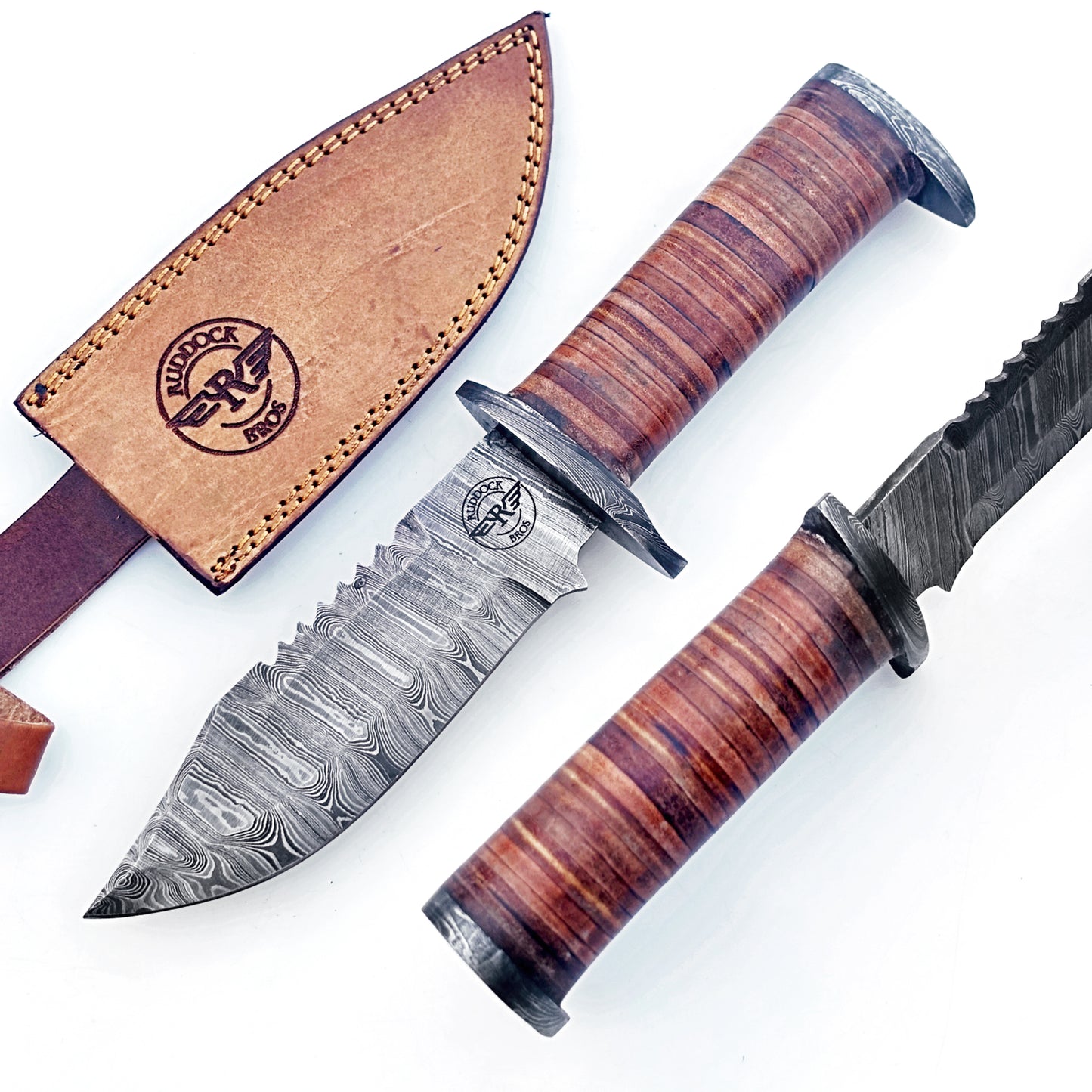 Military Survival Hunting Knife - Fixed Blade - Damascus Steel - 12"