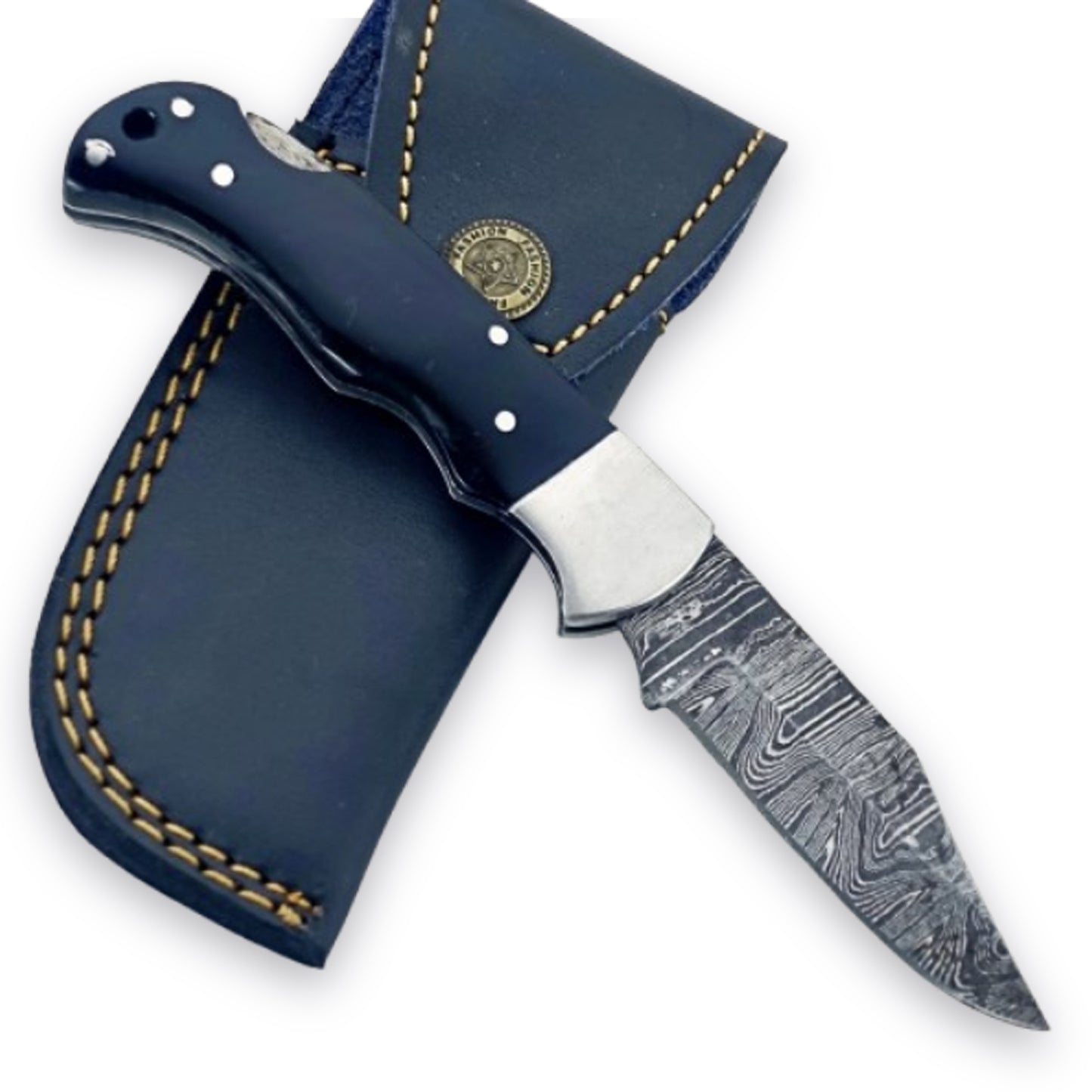 Buffalo Horn Folding Knife - Damascus Steel