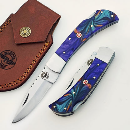 The Horned Frog Folding Knife - Damascus Steel