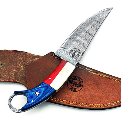 Lone Star  - Ring Handle Utility Knife - Damascus Steel