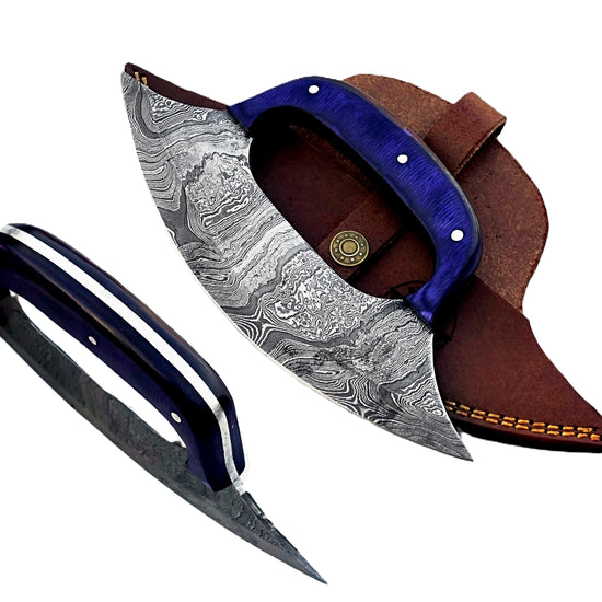 Royal Blue Ulu Knife - Damascus Steel