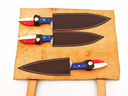 Lone Star 3 Piece Chef Set - Damascus Steel