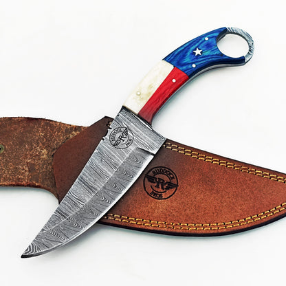 Lone Star  - Ring Handle Utility Knife - Damascus Steel