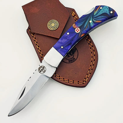 The Horned Frog Folding Knife - Damascus Steel