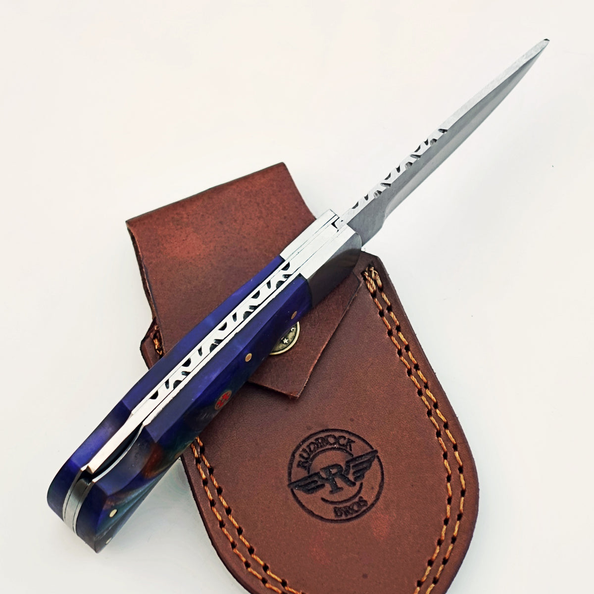 The Horned Frog Folding Knife - Damascus Steel