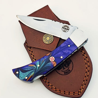 The Horned Frog Folding Knife - Damascus Steel