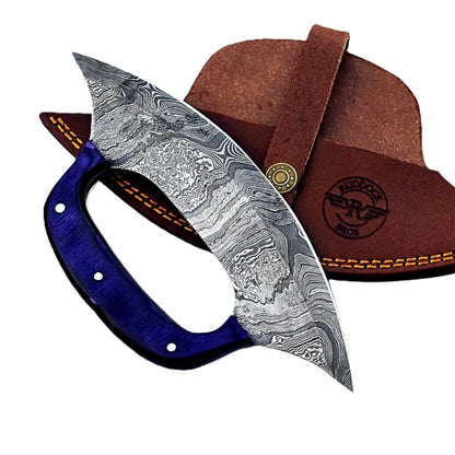 Royal Blue Ulu Knife - Damascus Steel