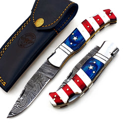Americana Folding Knife -  Damascus Steel
