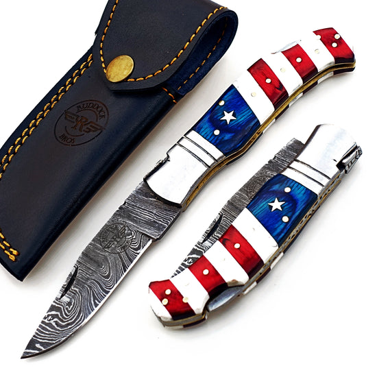 Americana Folding Knife -  Damascus Steel