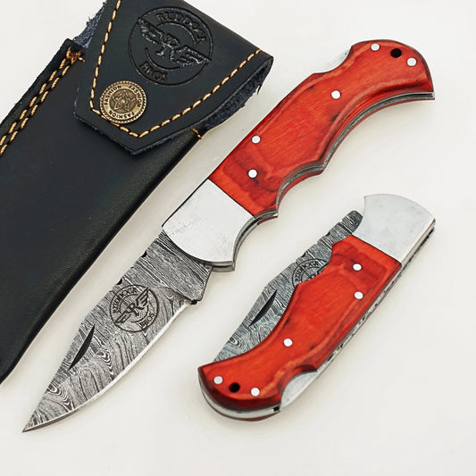 Burnt Folding Knife - Damascus Steel