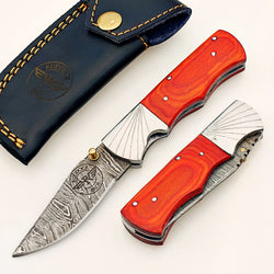 Burnt Folding Knife Damascus – Premium Sharp EDC Pocket Blade