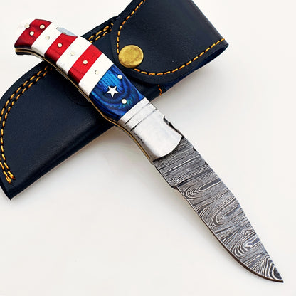 Americana Folding Knife -  Damascus Steel