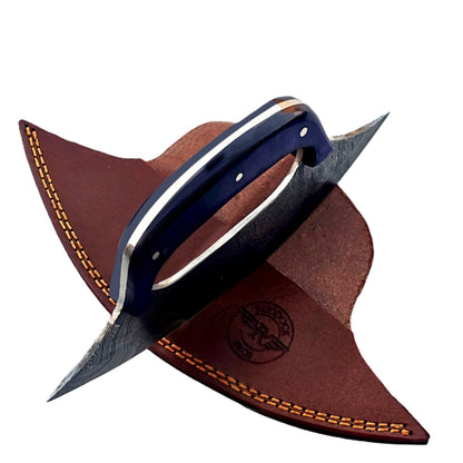 Royal Blue Ulu Knife - Damascus Steel