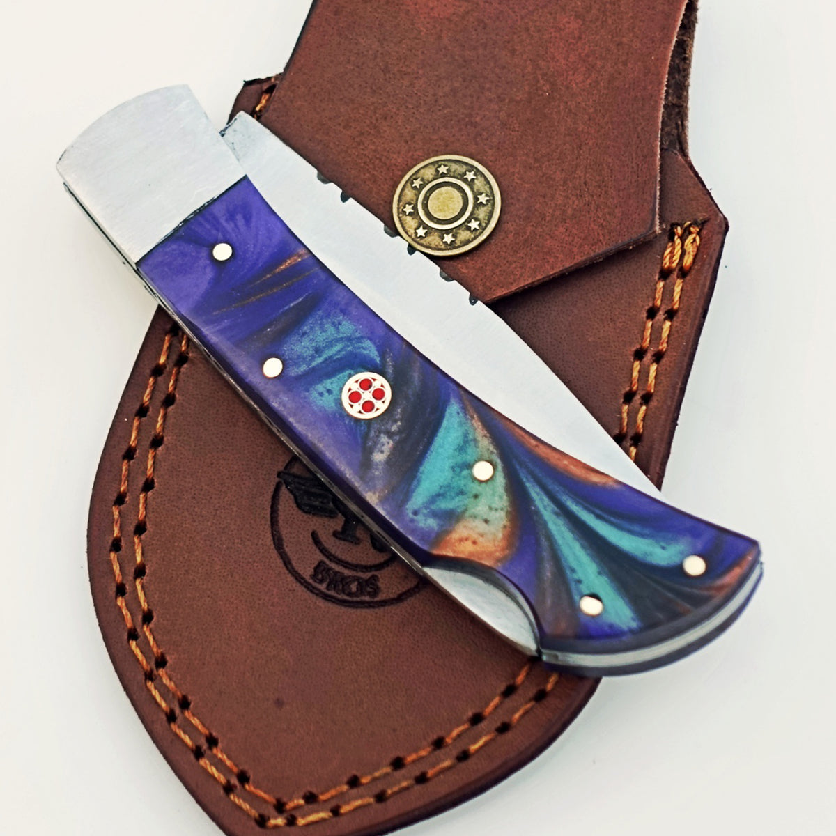 The Horned Frog Folding Knife - Damascus Steel