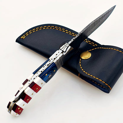 Americana Folding Knife -  Damascus Steel