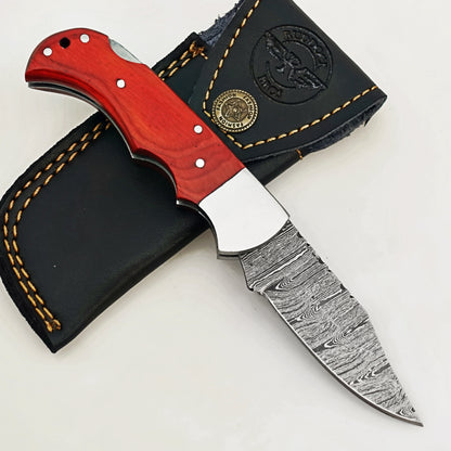 Burnt Folding Knife - Damascus Steel