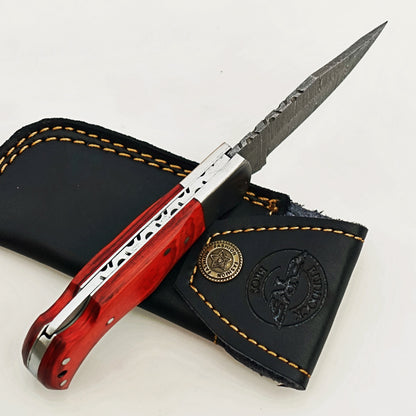 Burnt Folding Knife - Damascus Steel