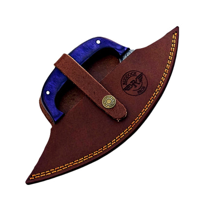 Royal Blue Ulu Knife - Damascus Steel
