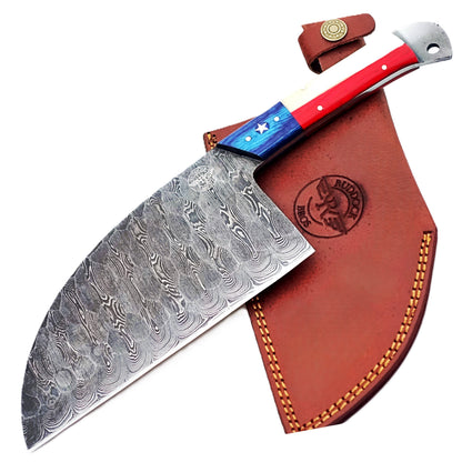 Lone Star Serbian Cleaver - Damascus Steel