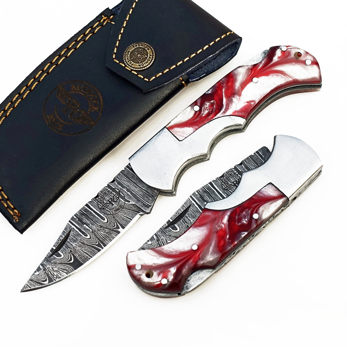 Strawberry Glaze Folding Knife - Damascus Steel