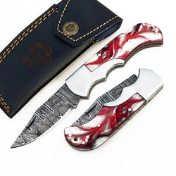 Strawberry Glaze Folding Knife - Damascus Steel