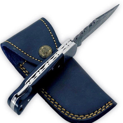 Buffalo Horn Folding Knife - Damascus Steel