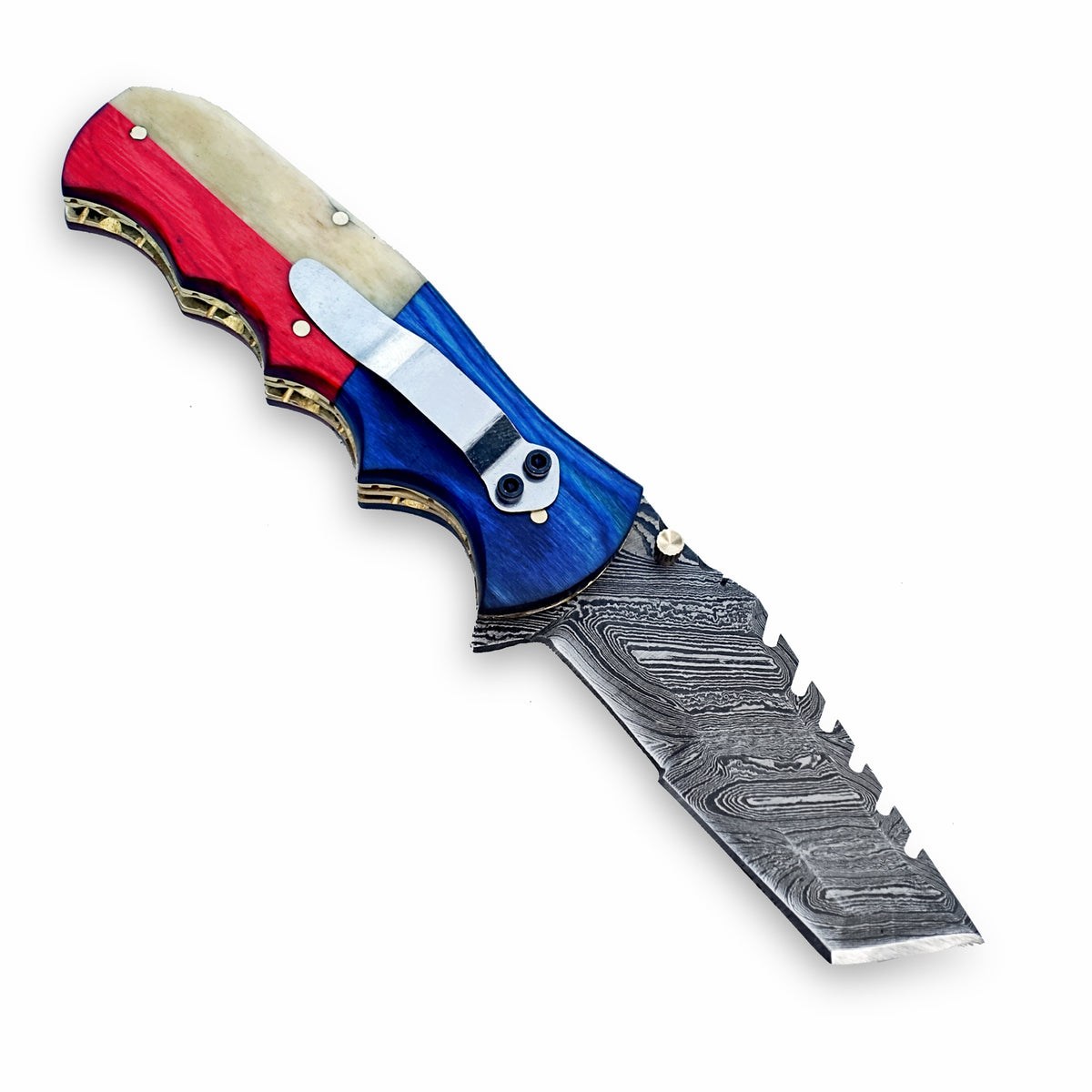 The Lone Star Utility Folding Knife - Damascus Steel