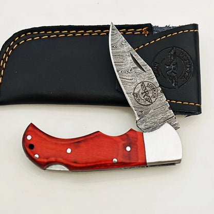 Burnt Folding Knife - Damascus Steel