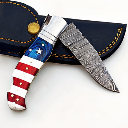 Americana Folding Knife -  Damascus Steel