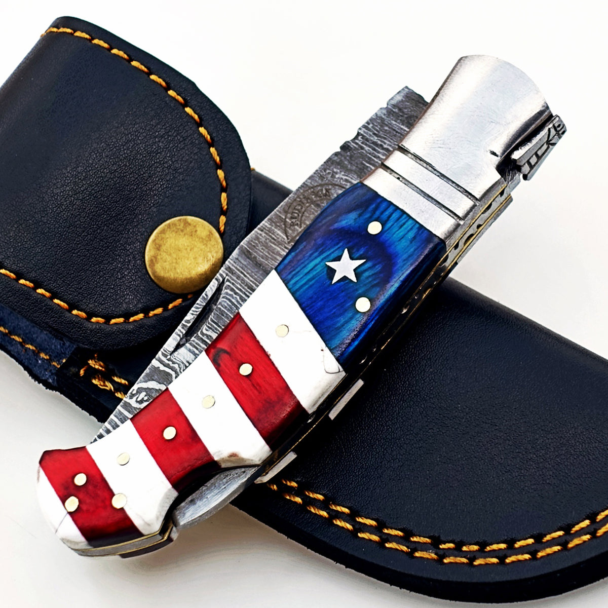 Americana Folding Knife -  Damascus Steel