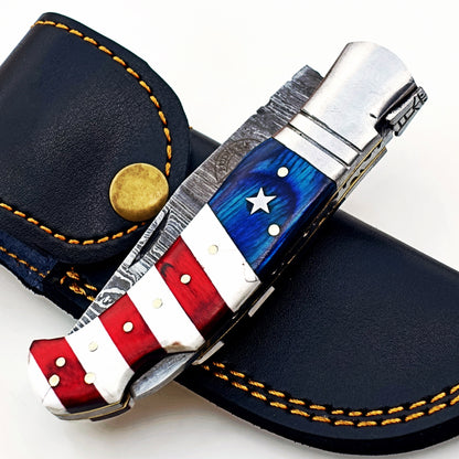 Americana Folding Knife -  Damascus Steel