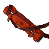 Damascus Steel 5 piece knife set with regal blue, red, and black hardwood handle with leather carry pouch by Ruddock Bros El Paso Texas USA Ruddock Shirt