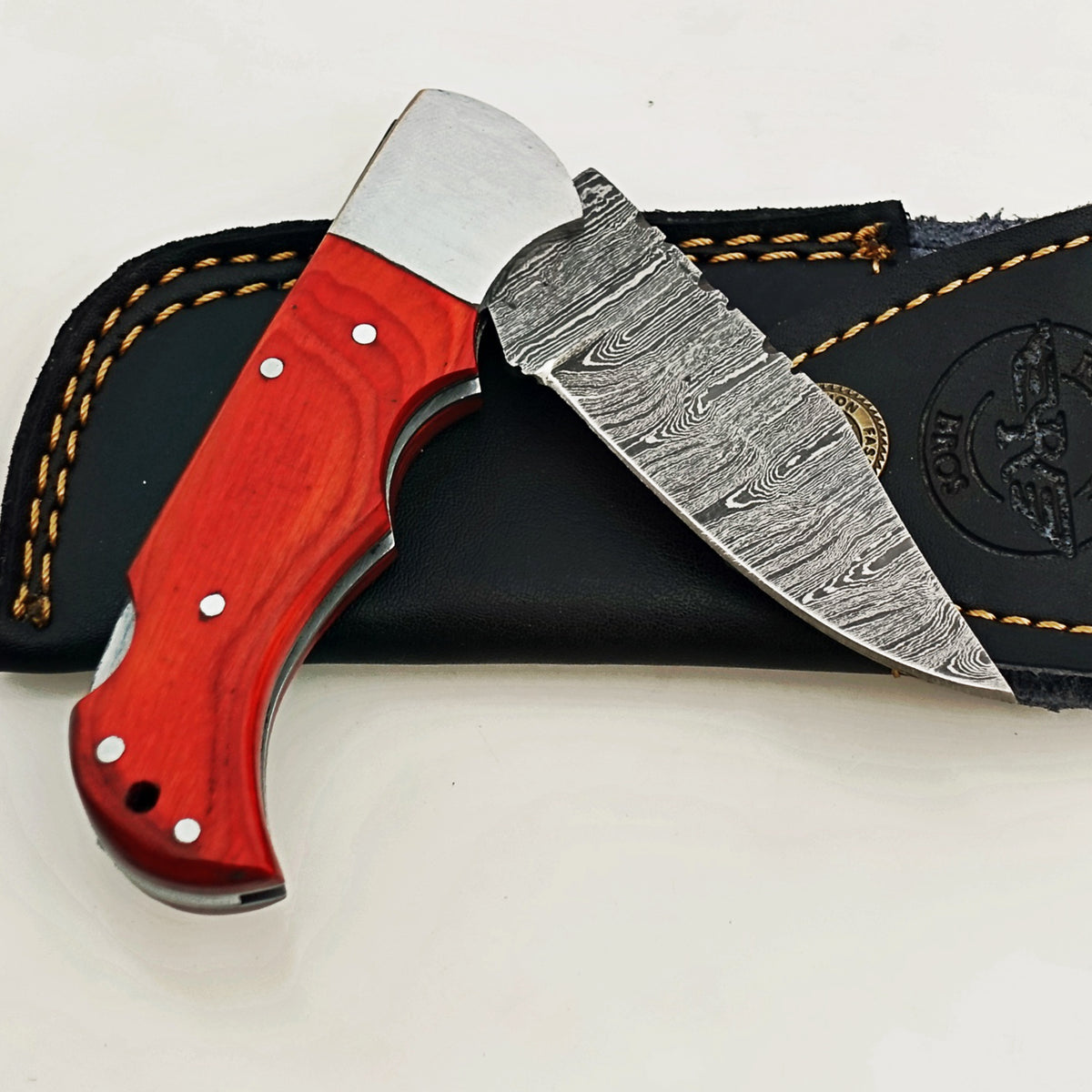 Burnt Folding Knife - Damascus Steel