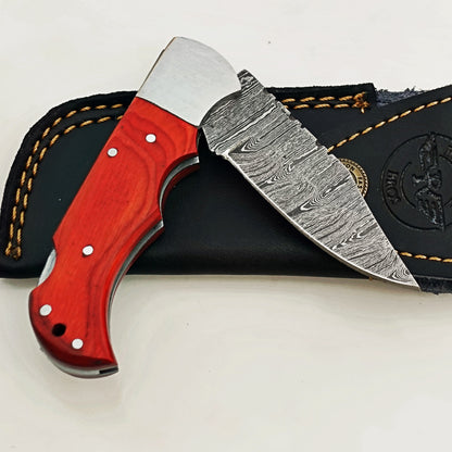 Burnt Folding Knife - Damascus Steel