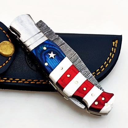 Americana Folding Knife -  Damascus Steel