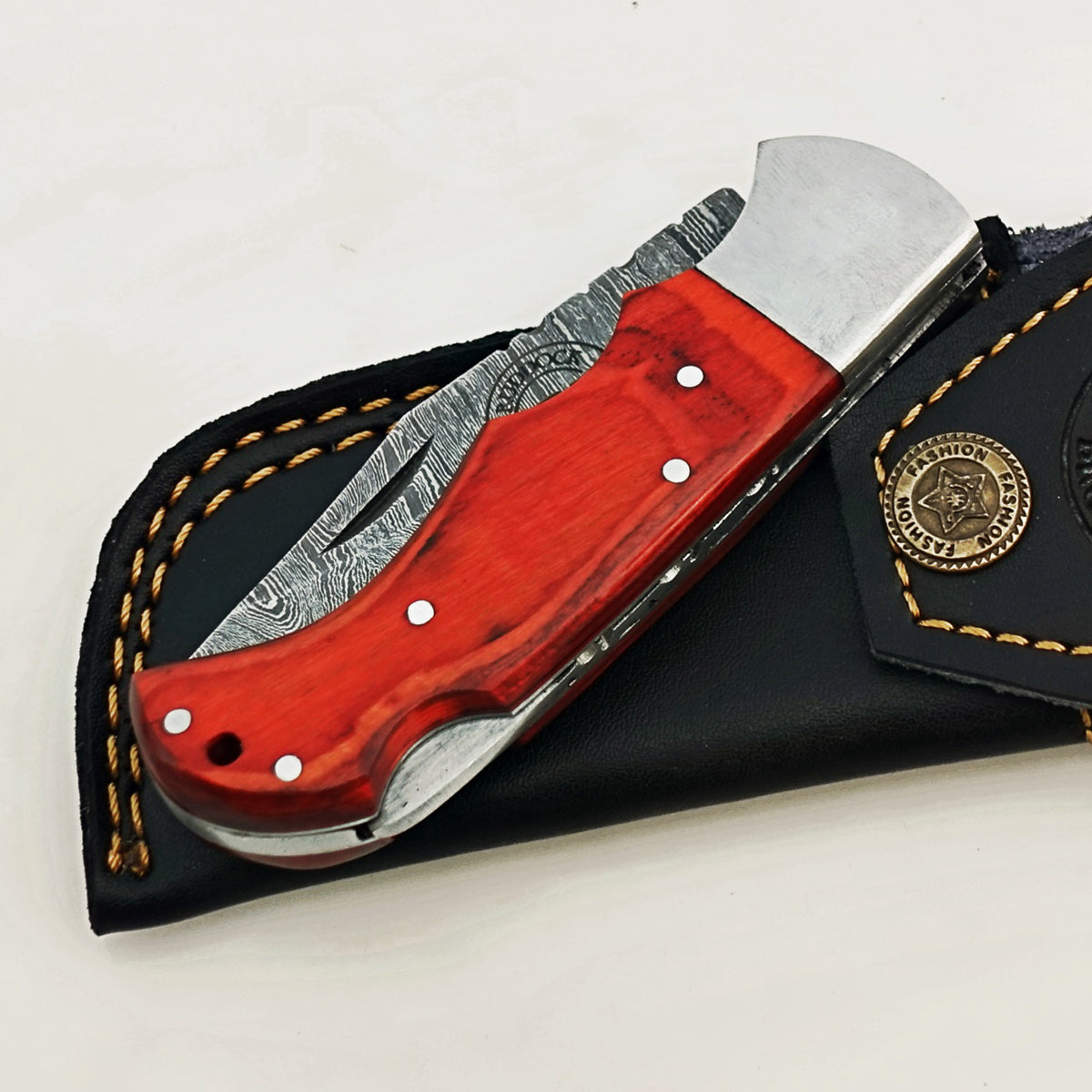 Burnt Folding Knife - Damascus Steel
