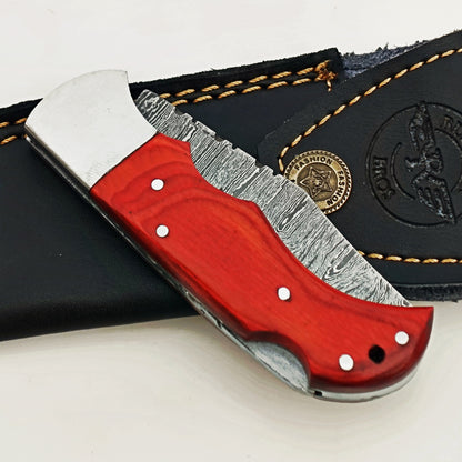 Burnt Folding Knife - Damascus Steel