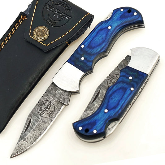 Bluebonnet Folding Knife - Damascus Steel