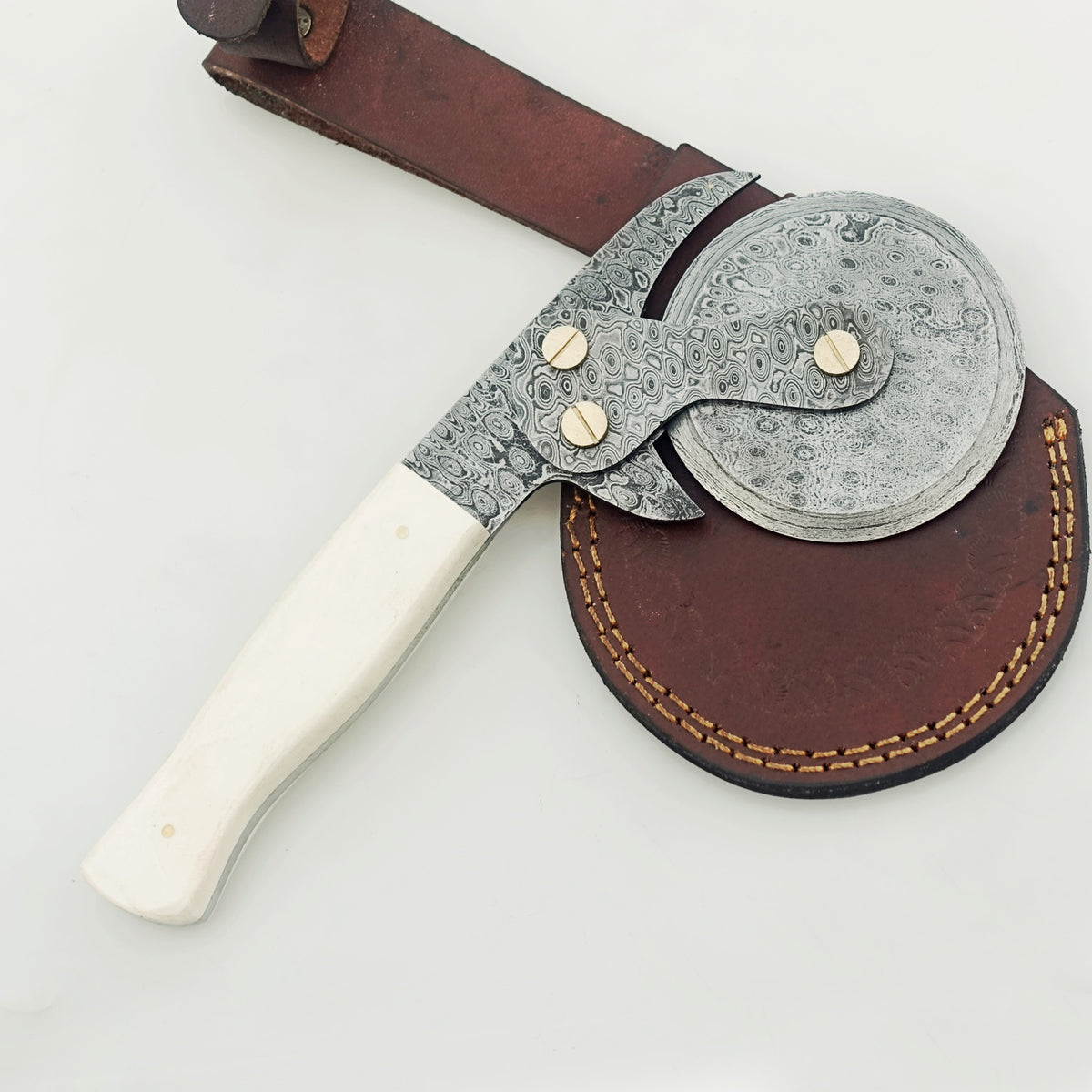 Ruddock Bros - Bone Pizza Cutter - The Slice - Damascus Steel & Bone