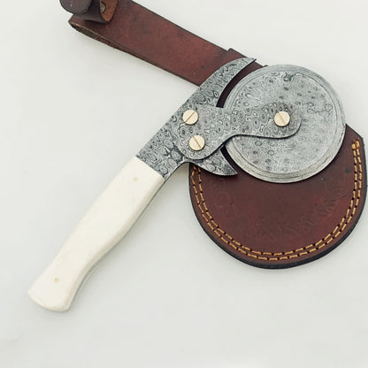 Ruddock Bros - Bone Pizza Cutter - The Slice - Damascus Steel & Bone