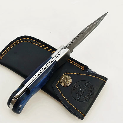 Bluebonnet Folding Knife - Damascus Steel