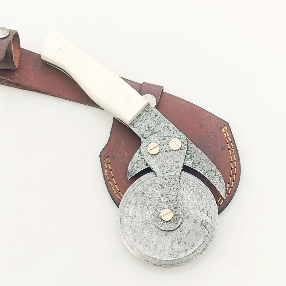 Ruddock Bros - Bone Pizza Cutter - The Slice - Damascus Steel & Bone