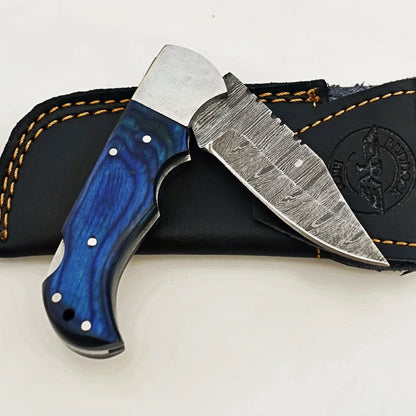 Bluebonnet Folding Knife - Damascus Steel