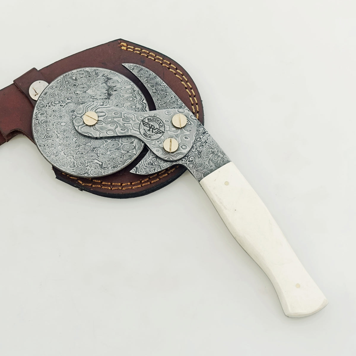 Ruddock Bros - Bone Pizza Cutter - The Slice - Damascus Steel & Bone