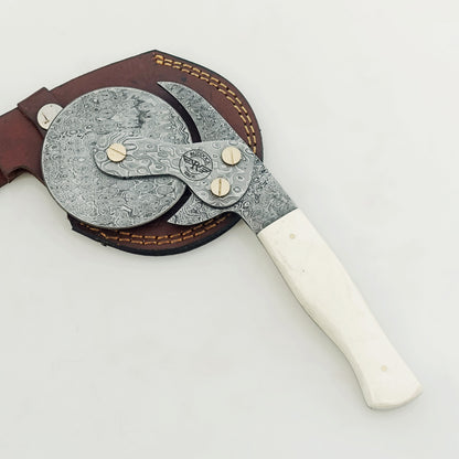 Ruddock Bros - Bone Pizza Cutter - The Slice - Damascus Steel & Bone
