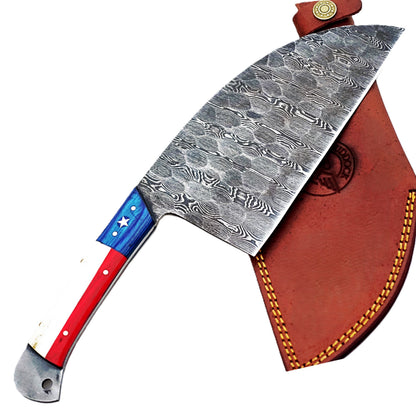Lone Star Serbian Cleaver - Damascus Steel